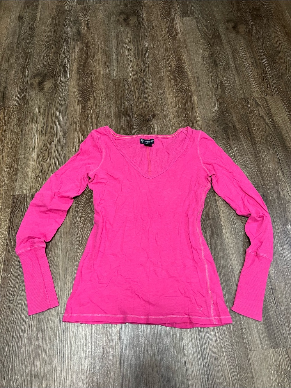 Y2K Women's Pink V-Neck Long Sleeve Top